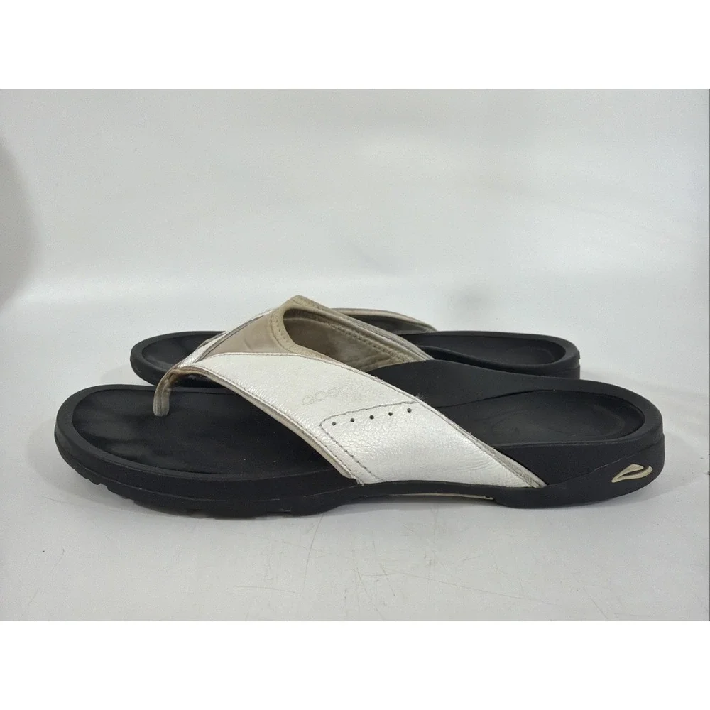 Womens Abeo Balboa Leather Neoprene Thong Flip Flop Sandals White Size 10